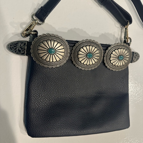 Navy Leather Crossbody with western conchos - Picture 2 of 2